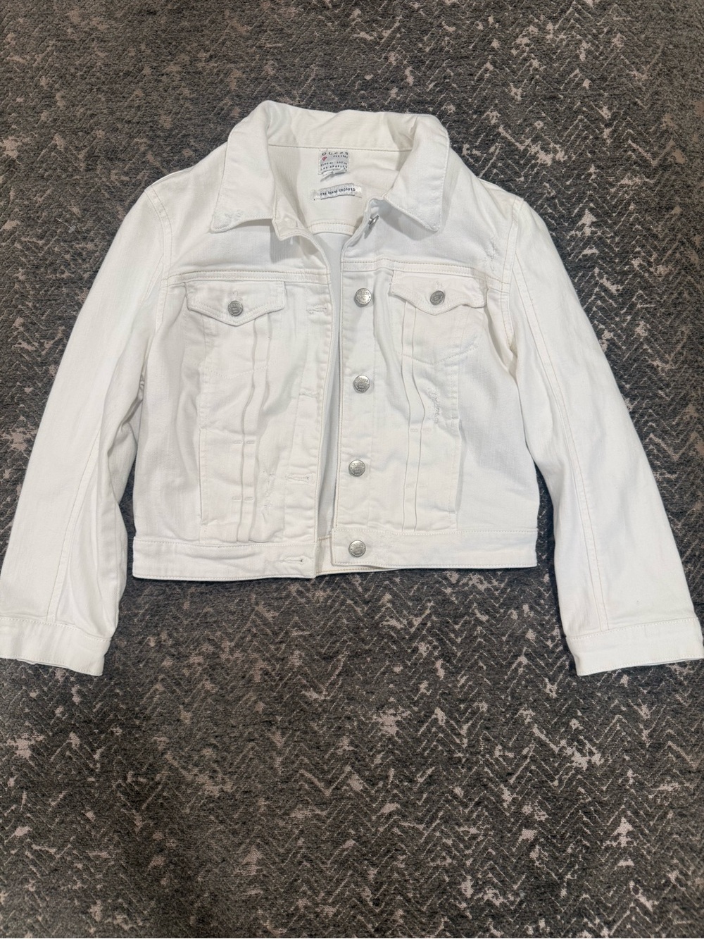 GUESS Diane Cropped White Distressed Denim Jean Jacket Women’s M